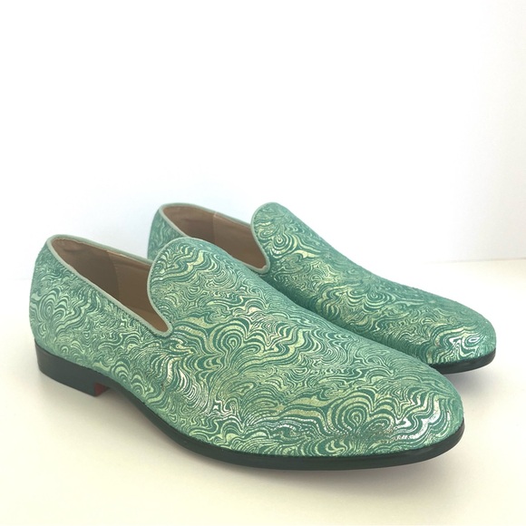 Royal Shoes Mint Green Gold Metallic Smokers Shoe Slipper Slip On Loafer Gaudy - Picture 7 of 14